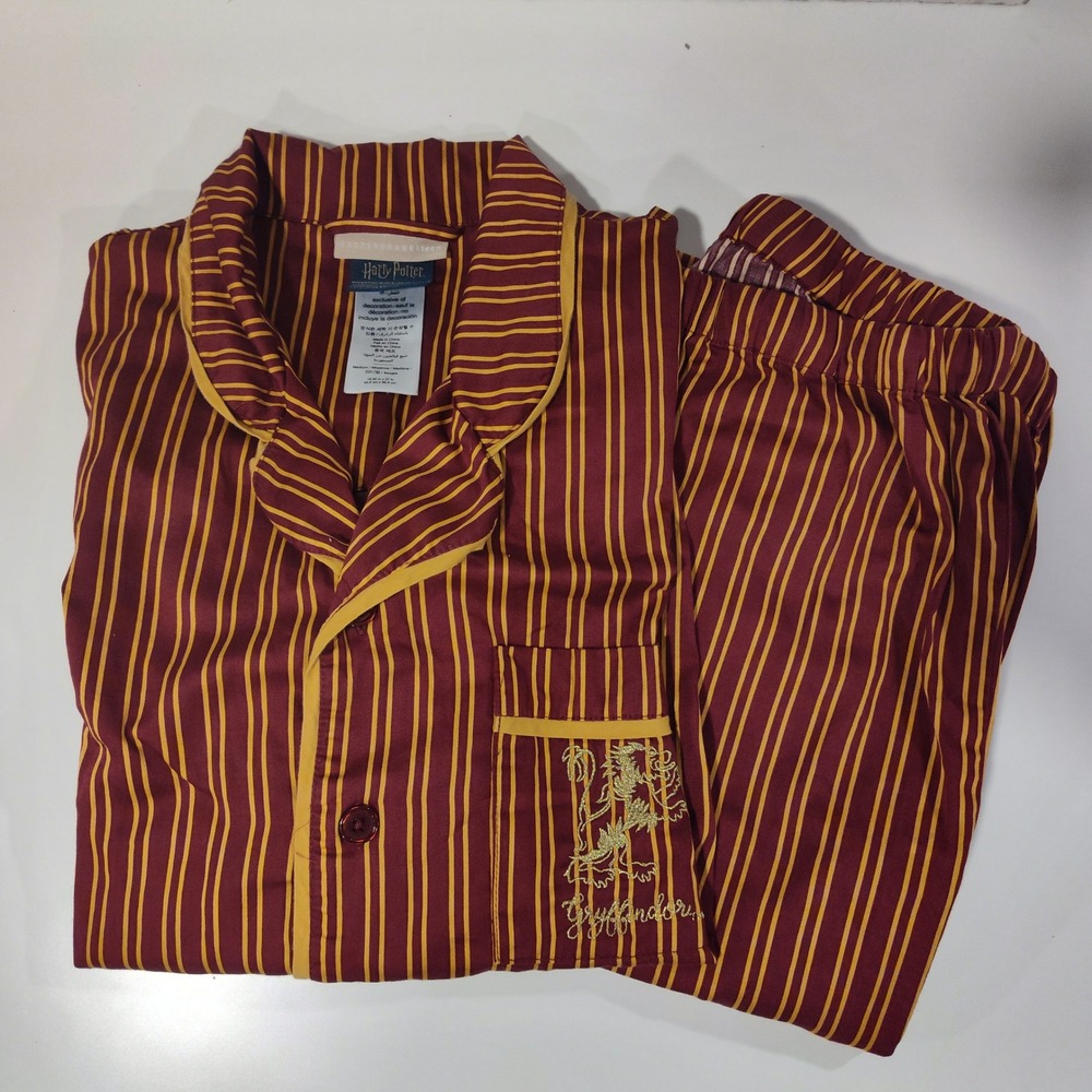 Pottery Barn Teen Harry Potter Gryffindor Pajamas Maroon Gold Stripe Kids Medium